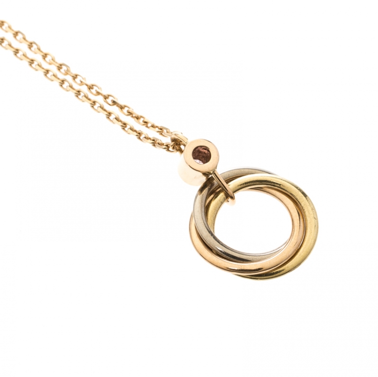 Pre Owned Cartier Trinity De Cartier Pink Sapphire 18k Three Tone Gold Pendant Necklace
