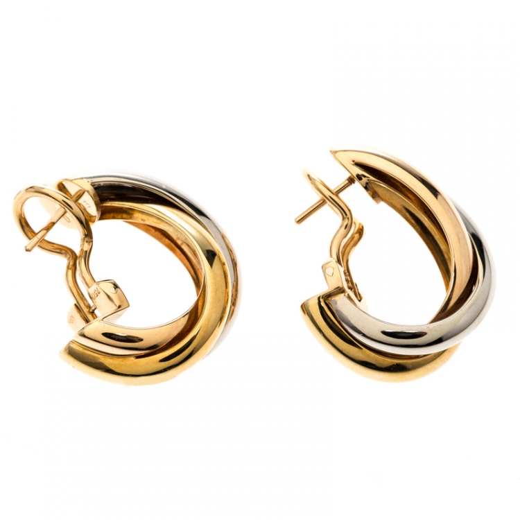 مملوكة مسبقًا Cartier Trinity 18k Three Tone Gold Hoop Earrings