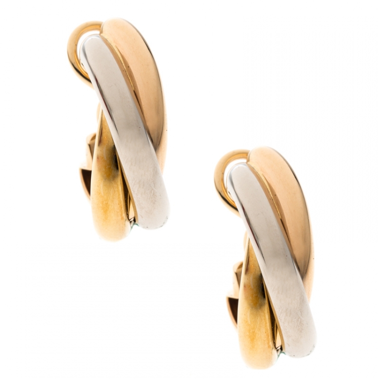 مملوكة مسبقًا Cartier Trinity 18k Three Tone Gold Hoop Earrings