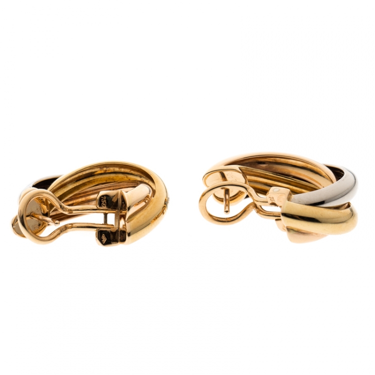 مملوكة مسبقًا Cartier Trinity 18k Three Tone Gold Hoop Earrings