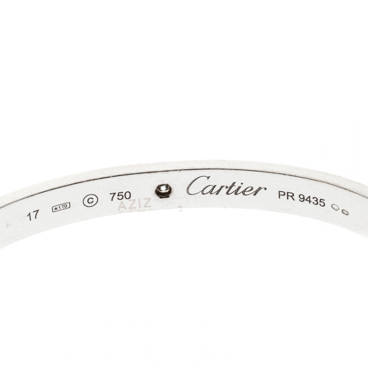 Pre Owned Cartier Love 1 Diamond 18K White Gold Open Cuff Bracelet 17 