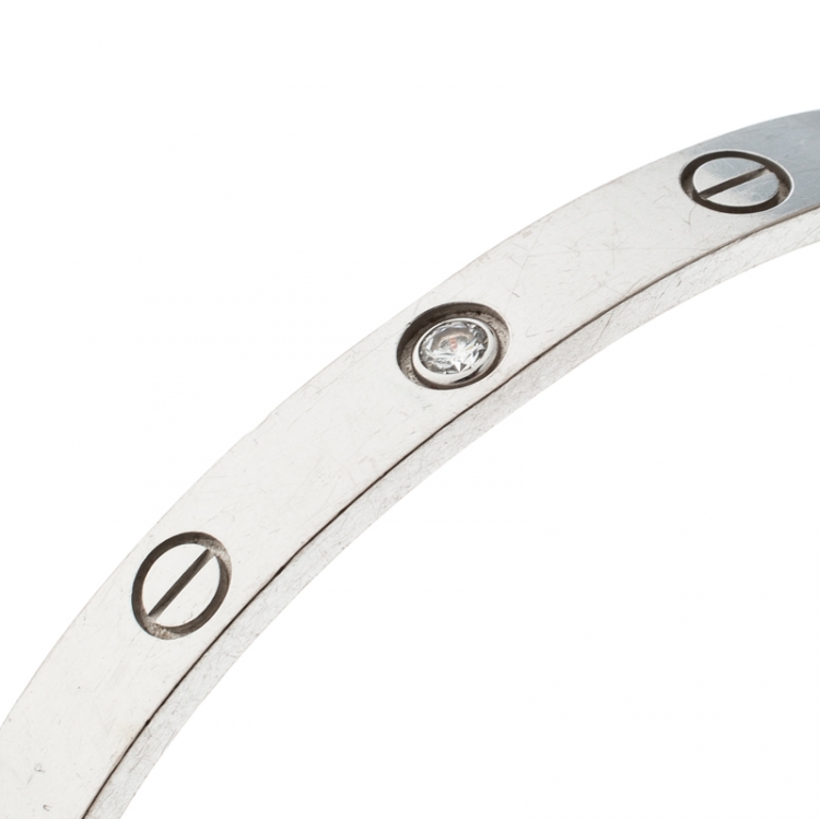 Pre Owned Cartier Love 1 Diamond 18K White Gold Open Cuff Bracelet 17 