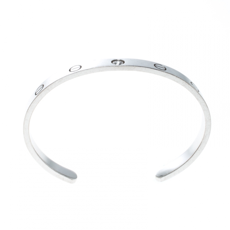 Pre Owned Cartier Love 1 Diamond 18K White Gold Open Cuff Bracelet 17 