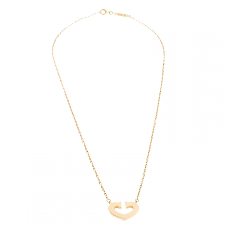 Pre Owned Cartier C De Cartier 18k Yellow Gold Heart Pendant Necklace