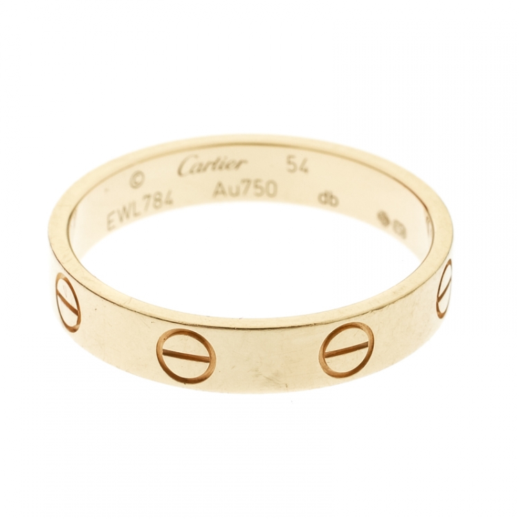 Pre Owned Cartier Love 18k Yellow Gold Mini Band Ring Size 54