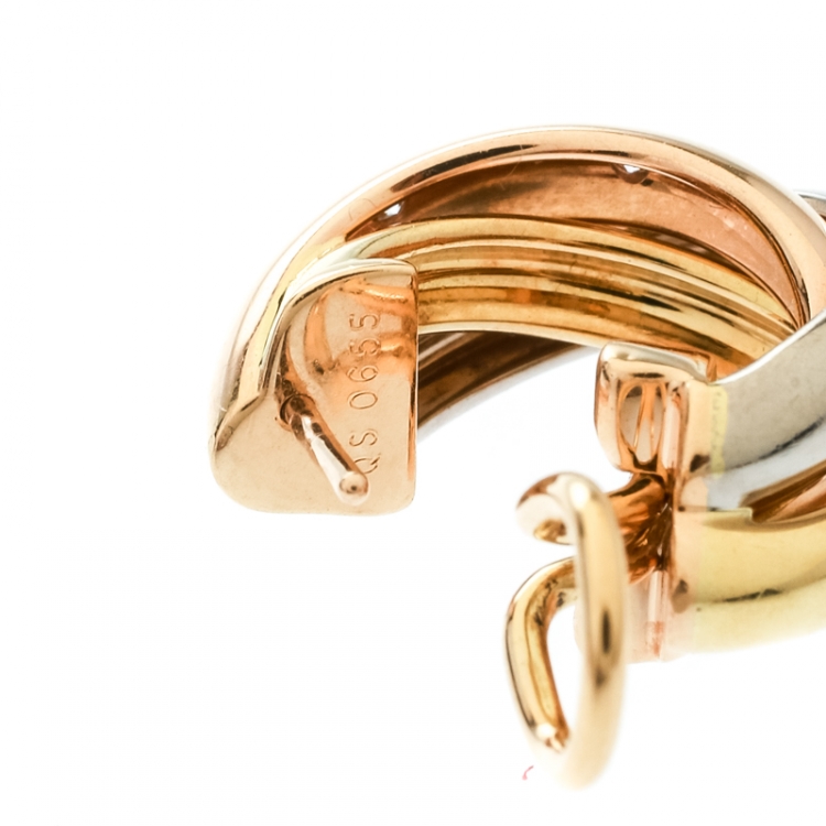 Pre Owned Cartier Trinity De Cartier Diamond 18k Three Tone Gold Hoop Earrings 