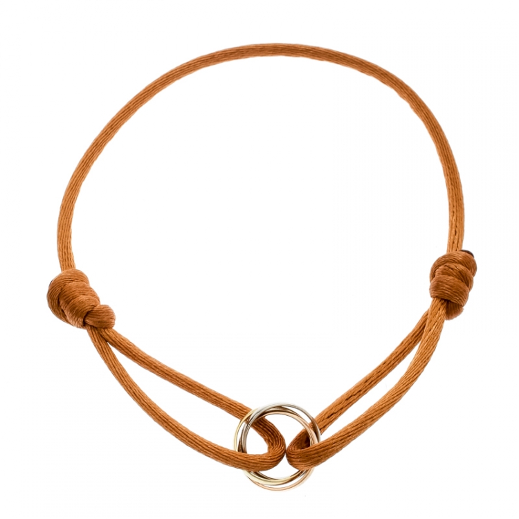 Pre Owned Cartier Trinity De Cartier Three Tone 18k Gold Beige Adjustable Cord Bracelet