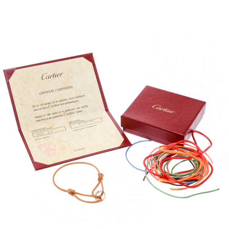 Pre Owned Cartier Trinity De Cartier Three Tone 18k Gold Beige Adjustable Cord Bracelet