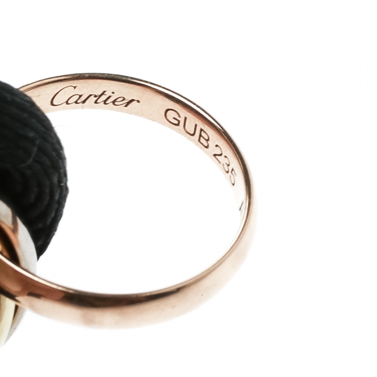 Pre Owned Cartier Trinity De Cartier Three Tone 18k Gold Black Adjustable Cord Bracelet