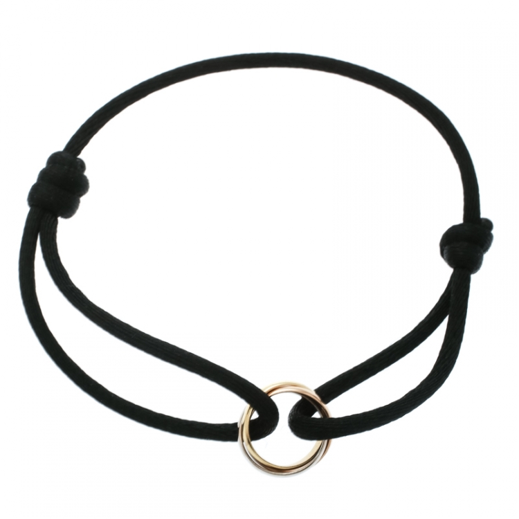 Pre Owned Cartier Trinity De Cartier Three Tone 18k Gold Black Adjustable Cord Bracelet