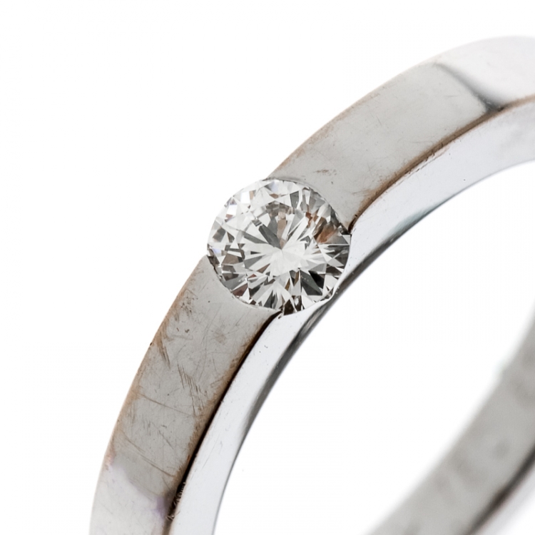 Pre Owned Cartier 0.21ct Diamond Solitaire 18k White Gold Band Ring Size 50