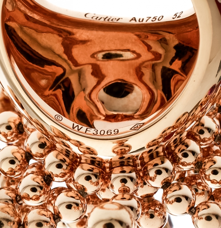 Pre Owned Cartier Paris Nouvelle Vague Diamond & Pink Sapphire 18k Rose Gold Cocktail Ring Size 52