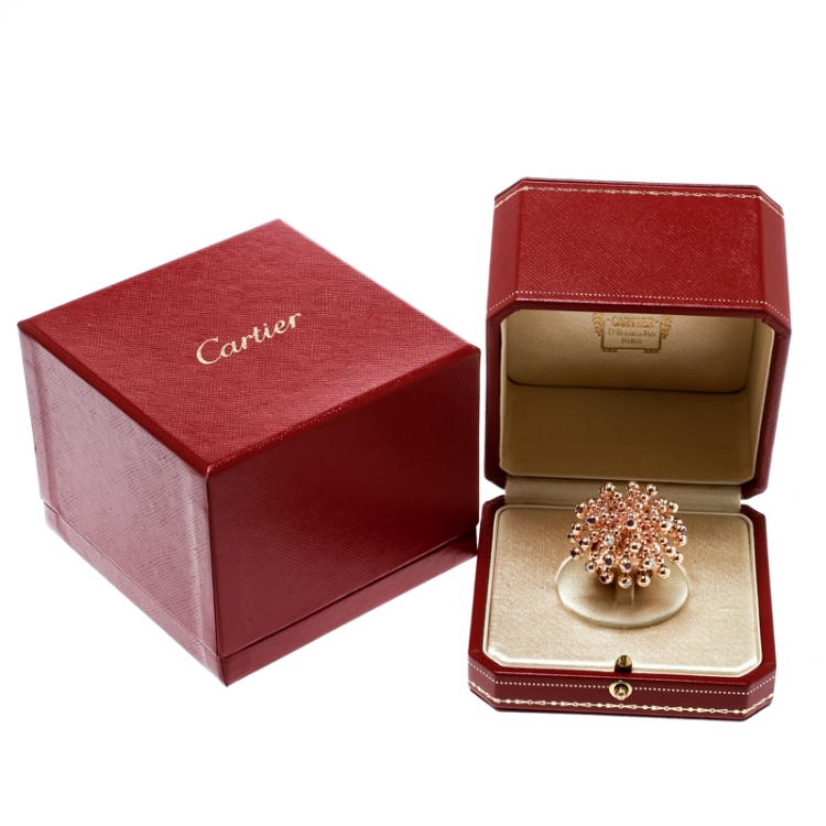 Pre Owned Cartier Paris Nouvelle Vague Diamond & Pink Sapphire 18k Rose Gold Cocktail Ring Size 52