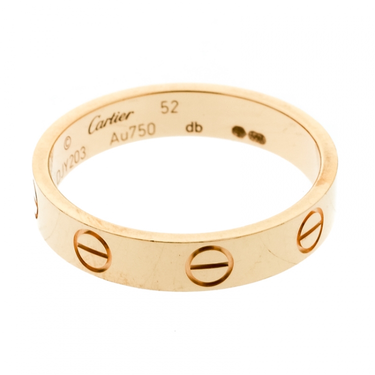 Pre Owned Cartier Love 18k Yellow Gold Mini Band Ring Size 52