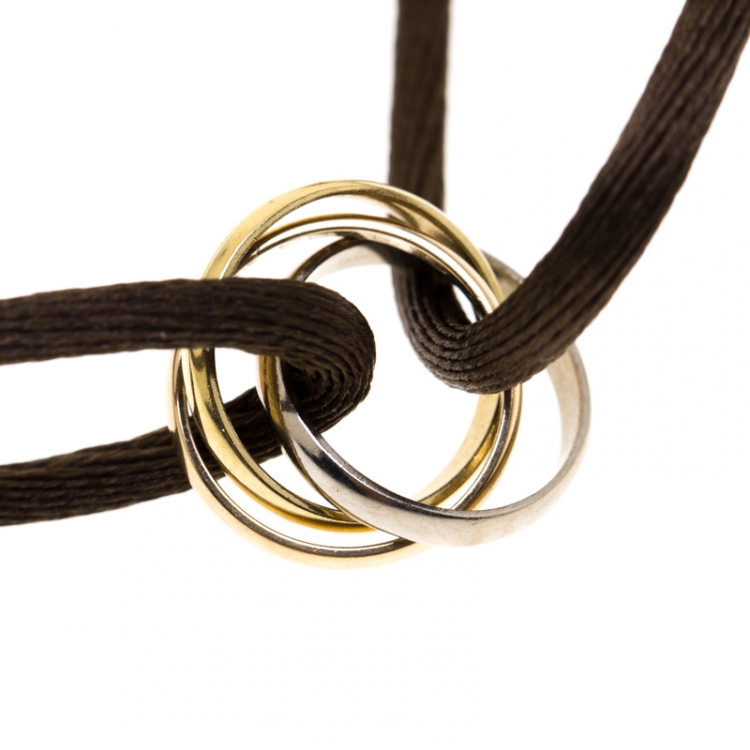 Pre Owned Cartier Trinity De Cartier Three Tone 18k Gold Brown Adjustable Cord Bracelet