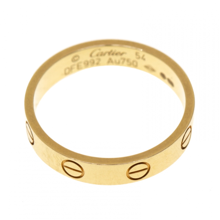Pre Owned Cartier Love 18k Yellow Gold Mini Band Ring Size 54