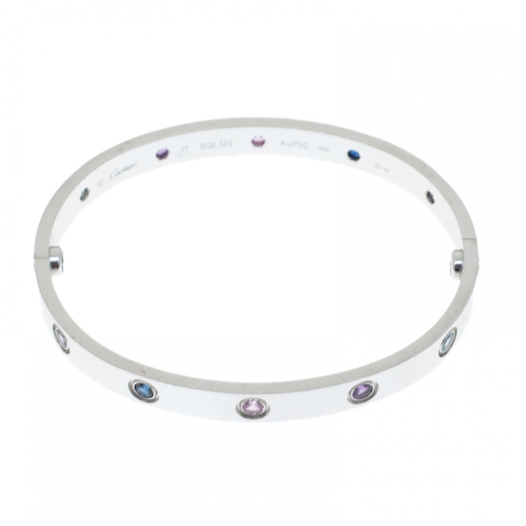 Pre Owned Cartier Love Coloured Stones White Gold Bracelet 17 cm