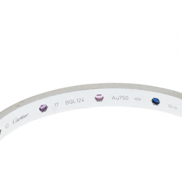Pre Owned Cartier Love Coloured Stones White Gold Bracelet 17 cm