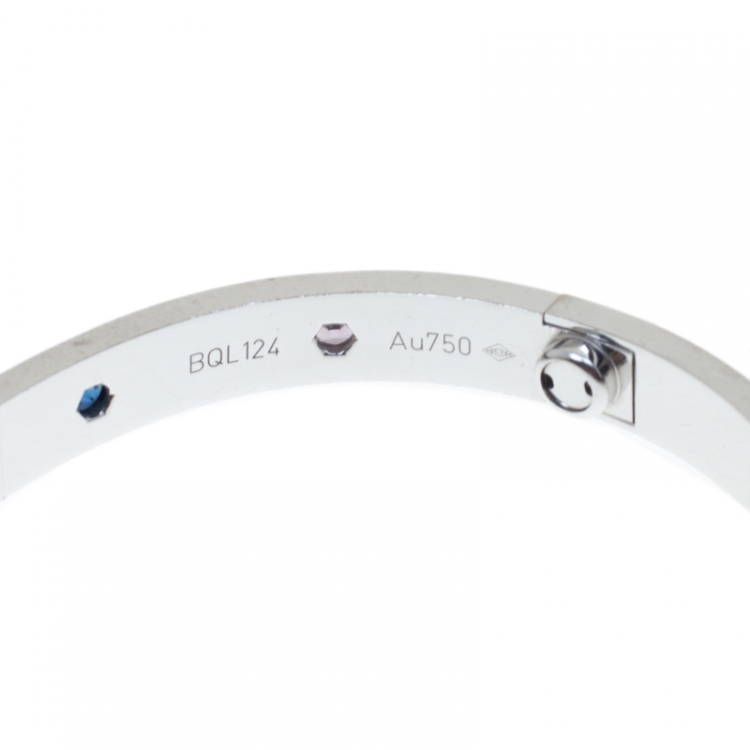 Pre Owned Cartier Love Coloured Stones White Gold Bracelet 17 cm
