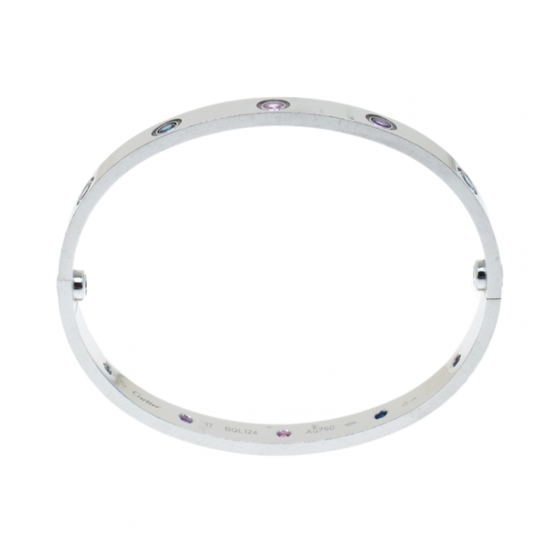 Pre Owned Cartier Love Coloured Stones White Gold Bracelet 17 cm
