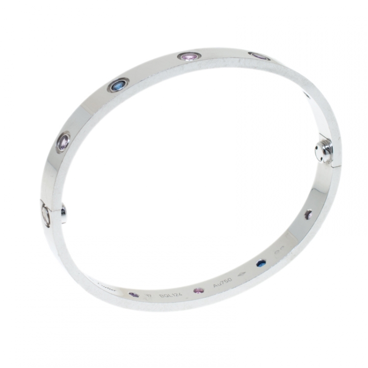 Pre Owned Cartier Love Coloured Stones White Gold Bracelet 17 cm