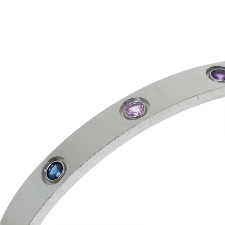 Pre Owned Cartier Love Coloured Stones White Gold Bracelet 17 cm