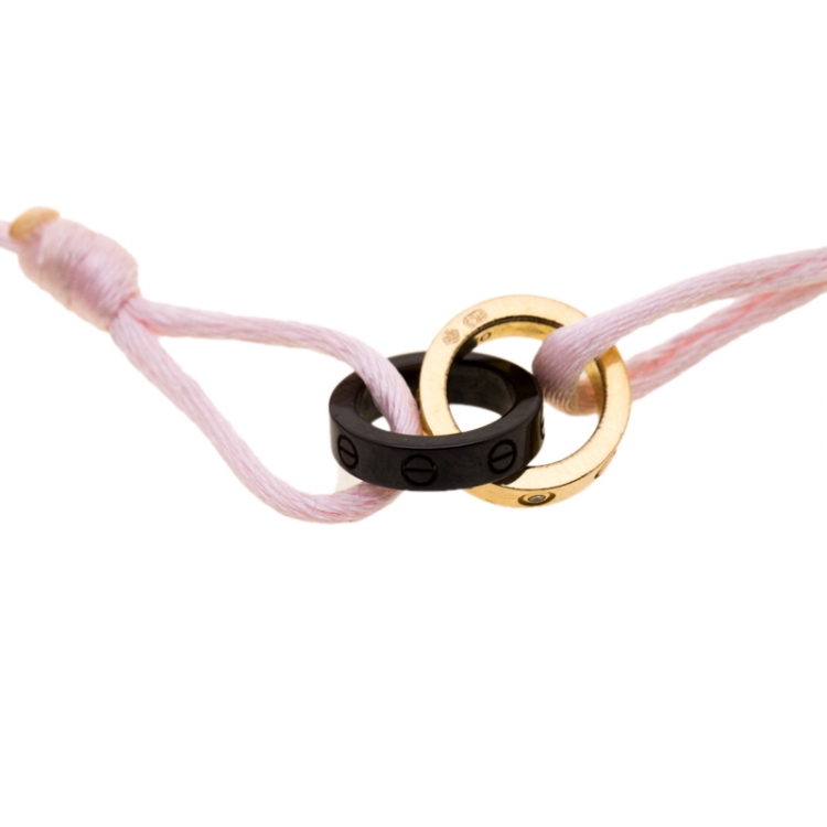 Pre Owned Cartier Love Ceramic Diamond 18k Rose Gold Pink Cord Adjustable Bracelet