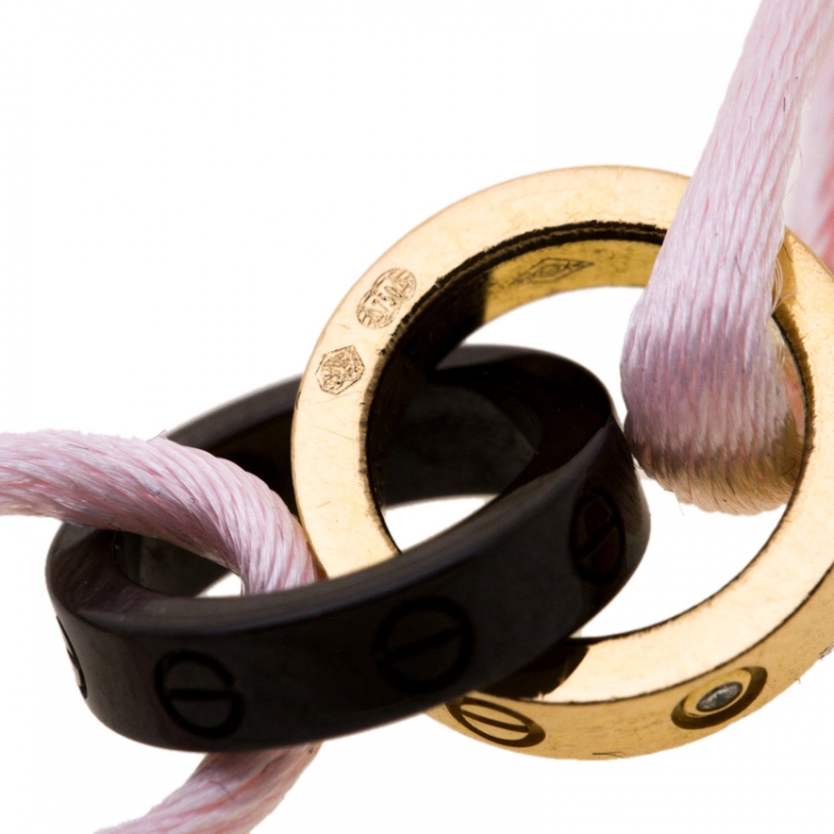 Pre Owned Cartier Love Ceramic Diamond 18k Rose Gold Pink Cord Adjustable Bracelet