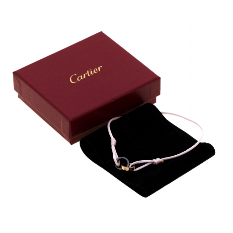 Pre Owned Cartier Love Ceramic Diamond 18k Rose Gold Pink Cord Adjustable Bracelet