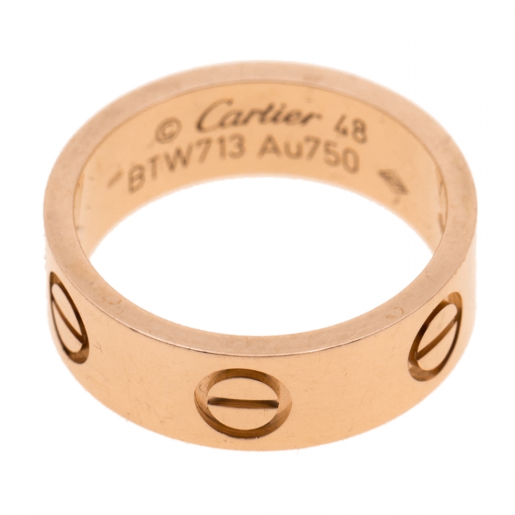 Pre Owned Cartier Love 18k Rose Gold Band Ring Size 47