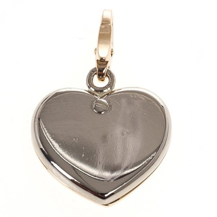 Pre Owned Cartier Double Heart Pink and White Gold Charm