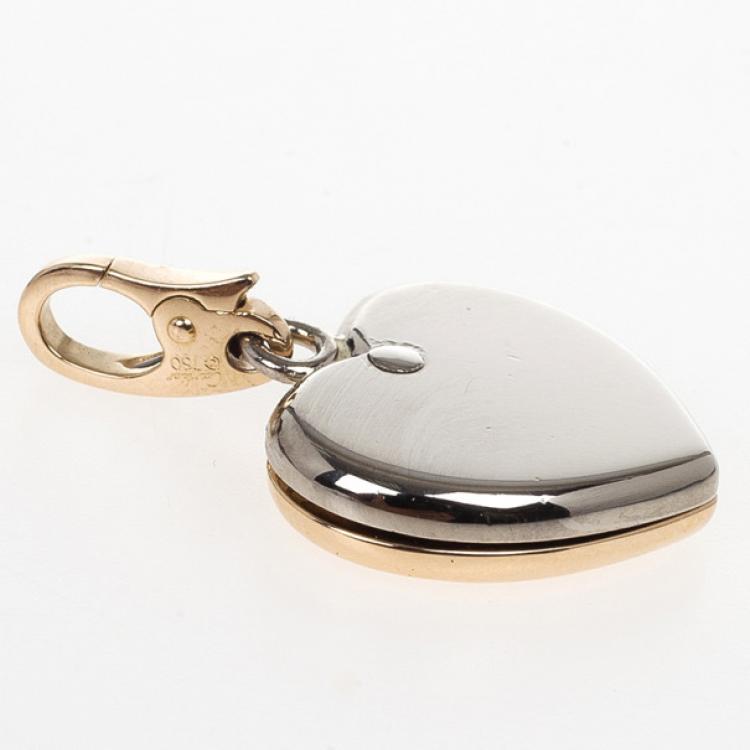 Pre Owned Cartier Double Heart Pink and White Gold Charm