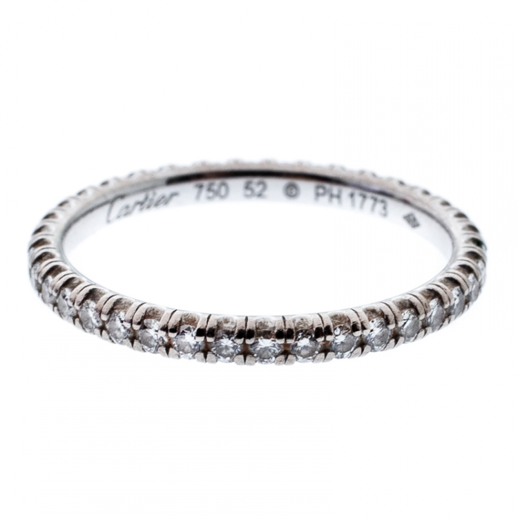Pre Owned Cartier Etincelle De Cartier Diamond 18k White Gold Wedding Band Ring Size 52