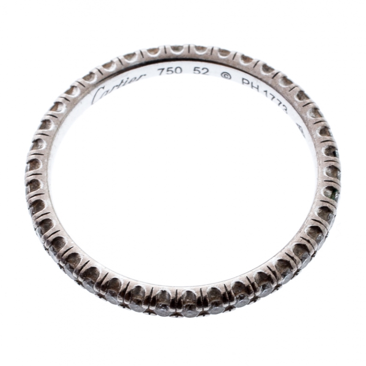 Pre Owned Cartier Etincelle De Cartier Diamond 18k White Gold Wedding Band Ring Size 52