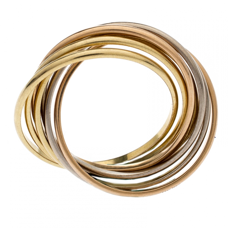 Pre Owned Cartier Trinity 18k Three Tone Gold 7 Band Rolling Ring Size 61