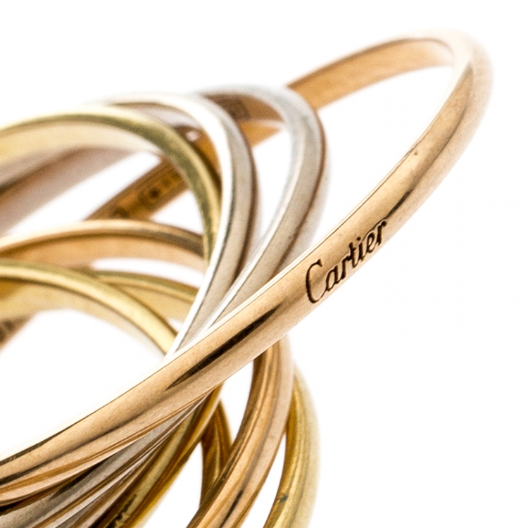 Pre Owned Cartier Trinity 18k Three Tone Gold 7 Band Rolling Ring Size 61