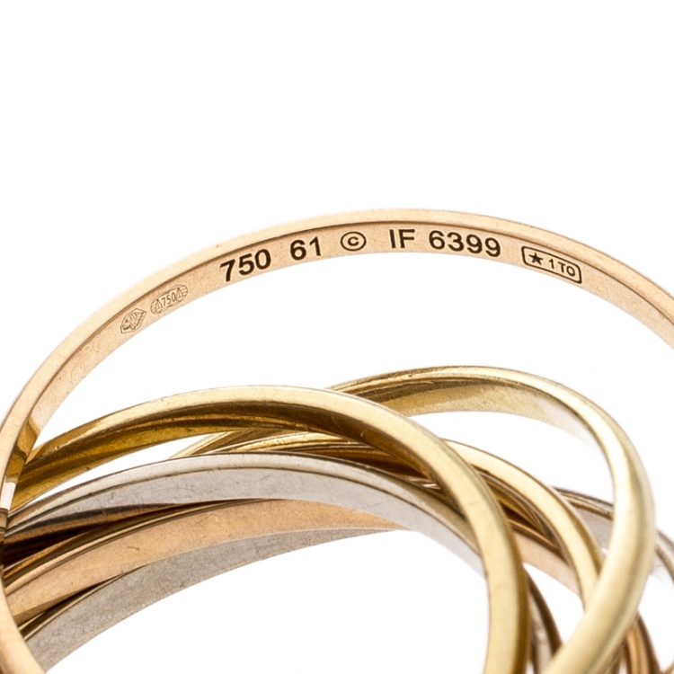 Pre Owned Cartier Trinity 18k Three Tone Gold 7 Band Rolling Ring Size 61
