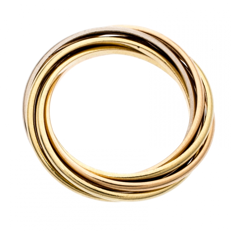 Pre Owned Cartier Trinity 18k Three Tone Gold 7 Band Rolling Ring Size 61