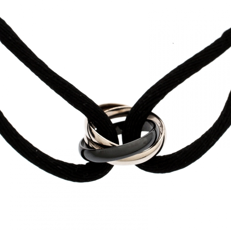 Pre Owned Cartier Trinity De Cartier Black Ceramic & 18k White Gold Adjustable Cord Bracelet