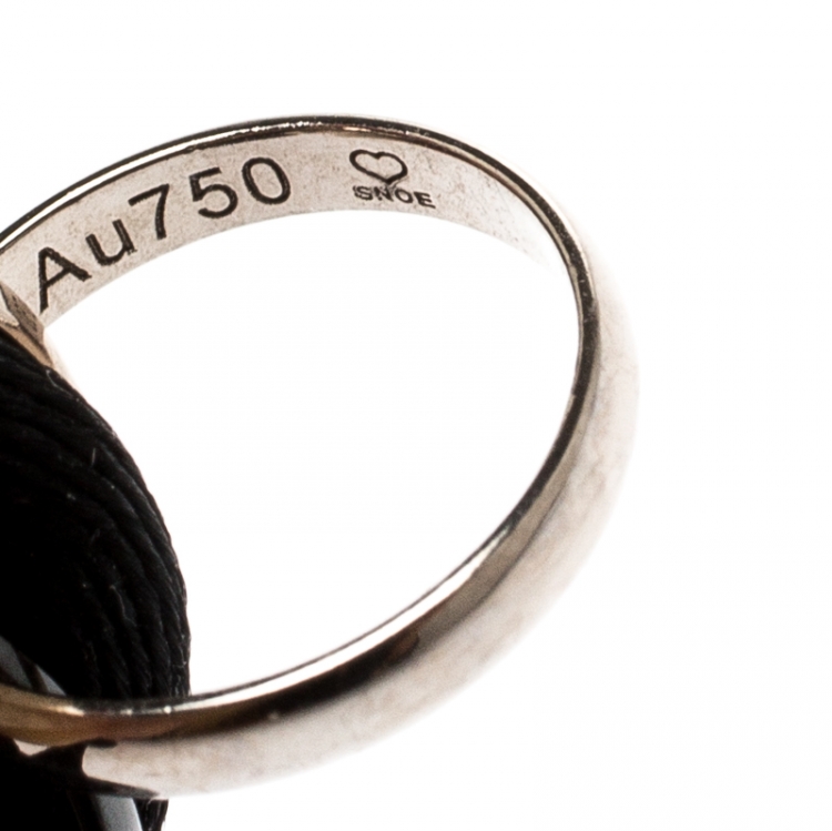 Pre Owned Cartier Trinity De Cartier Black Ceramic & 18k White Gold Adjustable Cord Bracelet