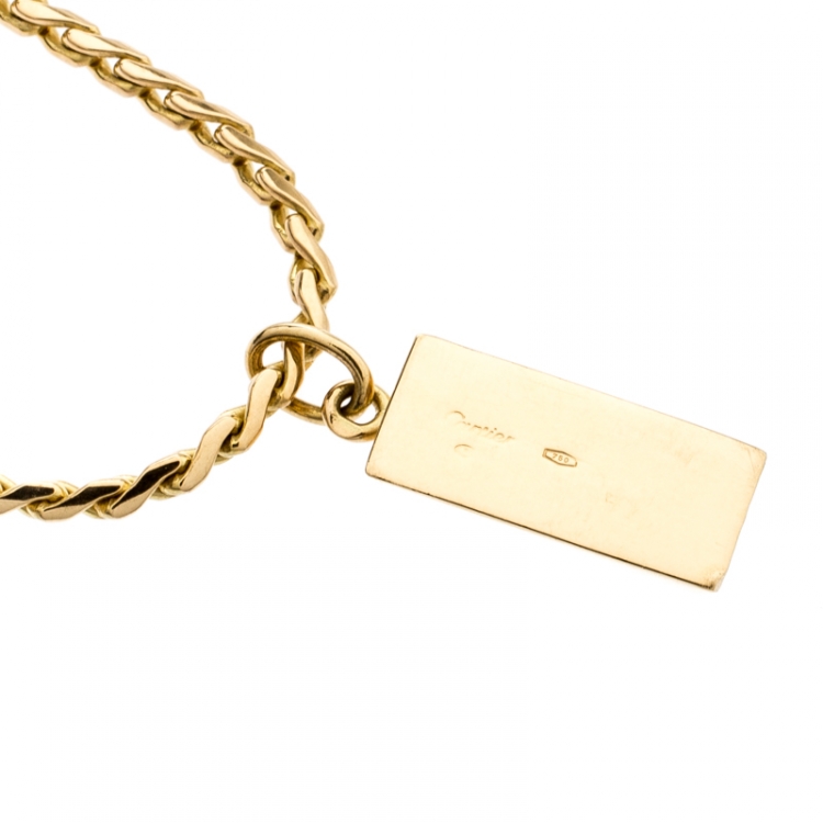 Pre Owned Cartier 1/4 Oz Bar Ingot 18k Yellow Gold Charm Chain Bracelet