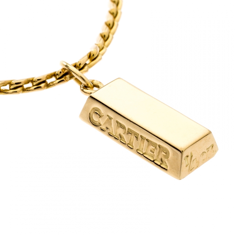 Pre Owned Cartier 1/4 Oz Bar Ingot 18k Yellow Gold Charm Chain Bracelet