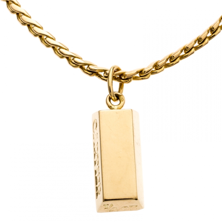 Pre Owned Cartier 1/4 Oz Bar Ingot 18k Yellow Gold Charm Chain Bracelet