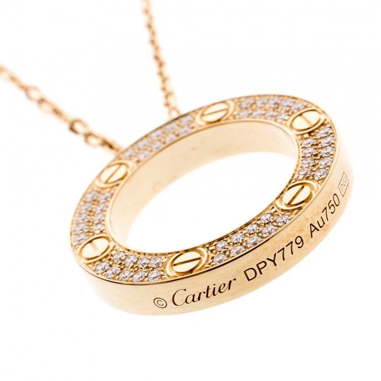 مملوكة مسبقًا Cartier Love Pavé Diamond 18k Yellow Gold Pendant Necklace