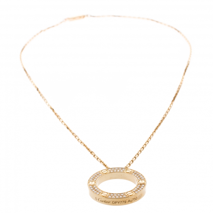 مملوكة مسبقًا Cartier Love Pavé Diamond 18k Yellow Gold Pendant Necklace