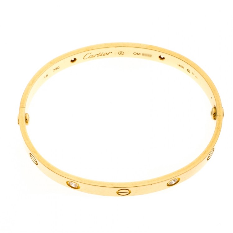 Pre Owned Cartier Love 4 Diamond 18k Yellow Gold Bracelet 18