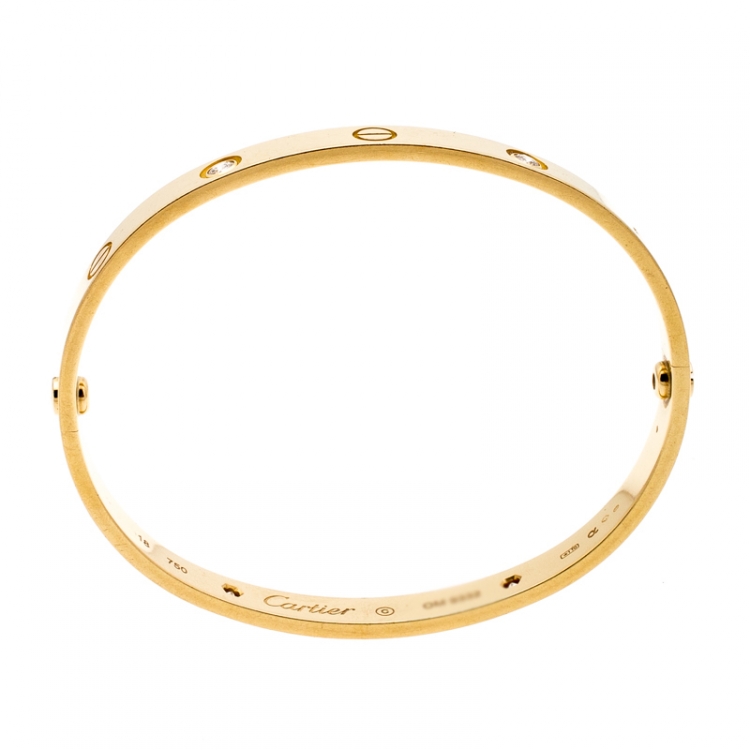 Pre Owned Cartier Love 4 Diamond 18k Yellow Gold Bracelet 18