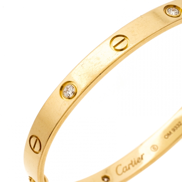 Pre Owned Cartier Love 4 Diamond 18k Yellow Gold Bracelet 18