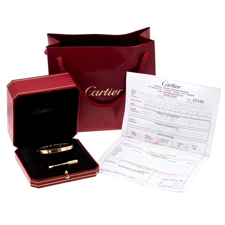 Pre Owned Cartier Love 4 Diamond 18k Yellow Gold Bracelet 18