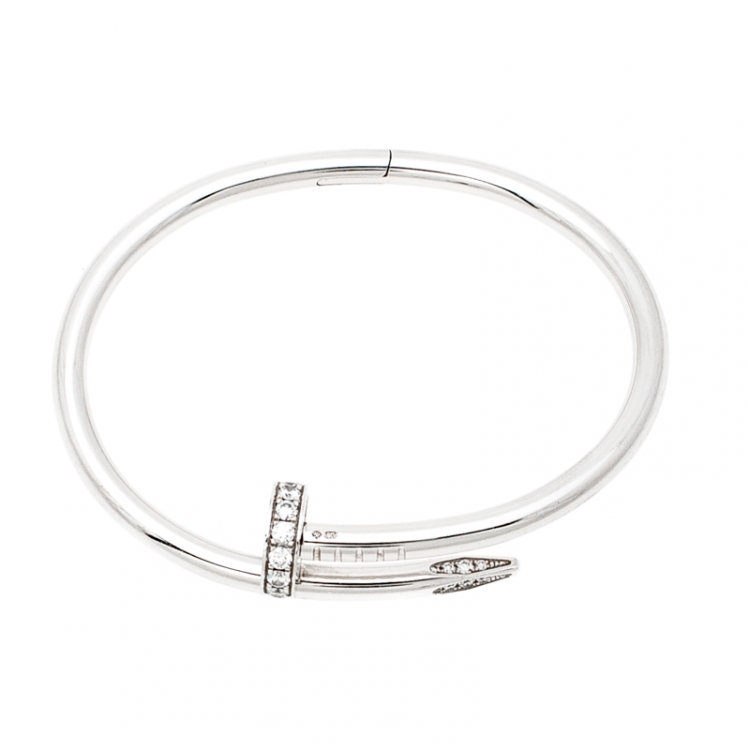 Pre Owned Cartier Juste Un Clou Diamond 18k White Gold Bracelet 15